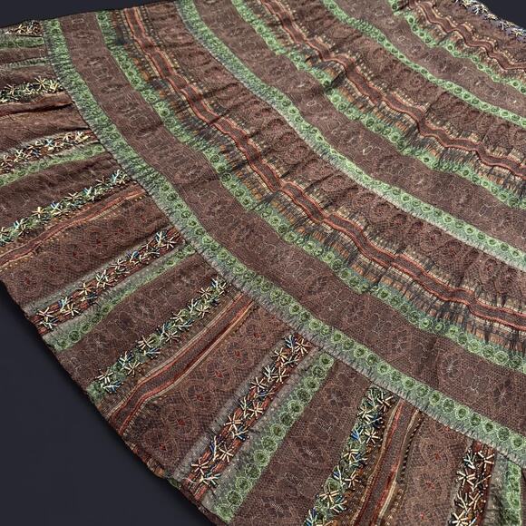 Future Paradise by Anthropologie Brown & Green Beaded Boho Fairy Midi Skirt 10/M - Picture 6 of 8